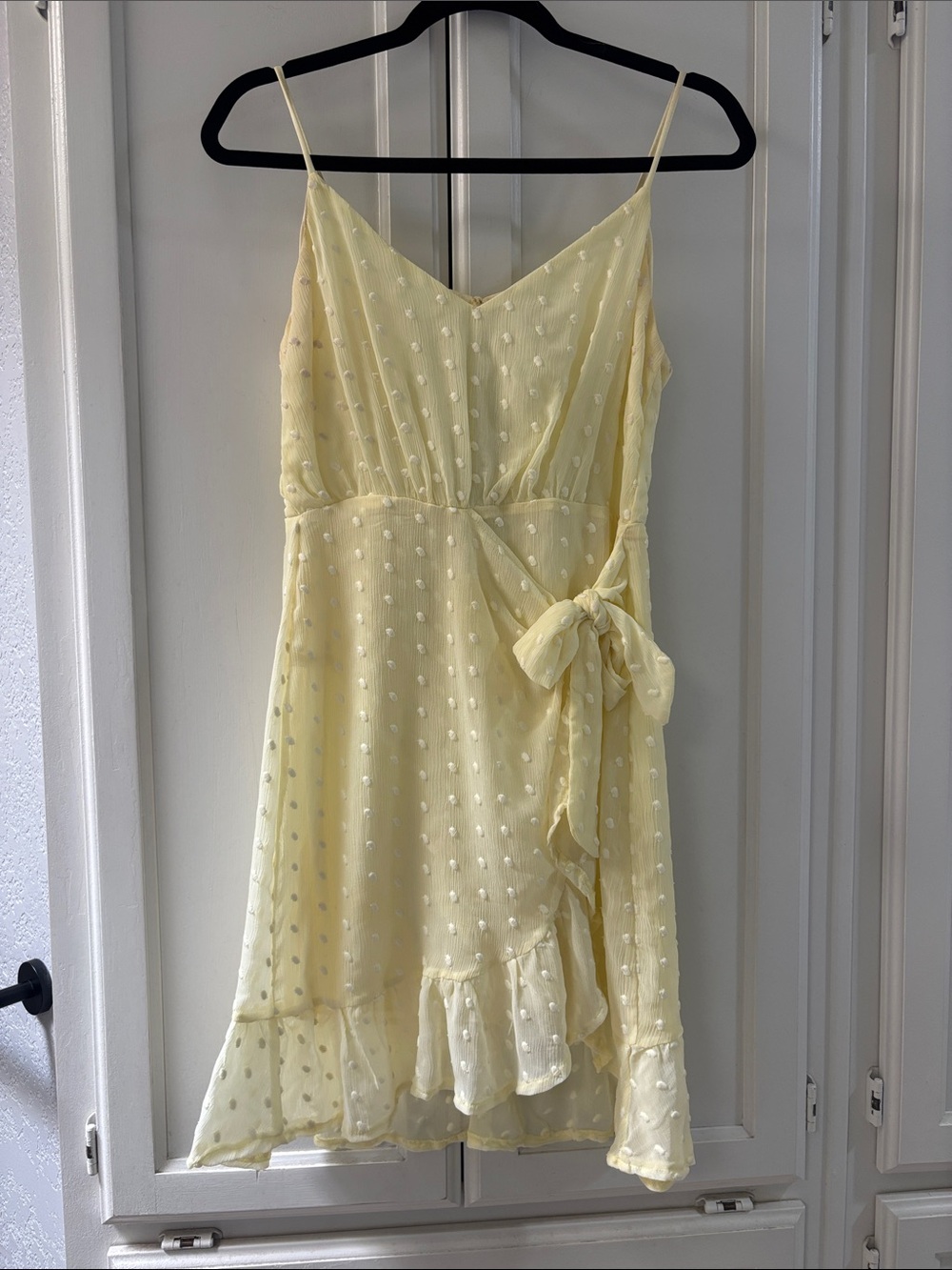 Gianni Bini Pale Yellow Swiss Dot Sleeveless Mini Dress